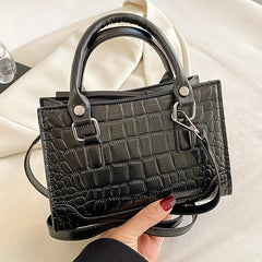 Crocodile Embossed Portable Shoulder Bag Top Handle Zipper Handbag