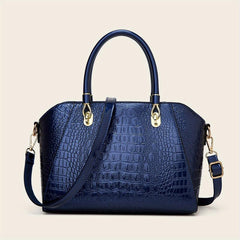 Crocodile Embossed Patent Leather Shoulder Bag Double Handle Tote Handbag