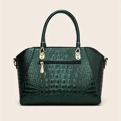 Crocodile Embossed Patent Leather Shoulder Bag Double Handle Tote Handbag