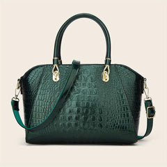 Crocodile Embossed Patent Leather Shoulder Bag Double Handle Tote Handbag