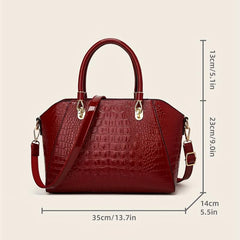 Crocodile Embossed Patent Leather Shoulder Bag Double Handle Tote Handbag