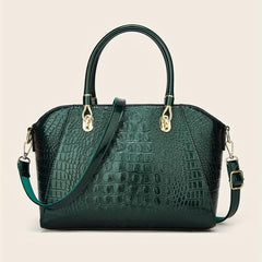 Crocodile Embossed Patent Leather Shoulder Bag Double Handle Tote Handbag