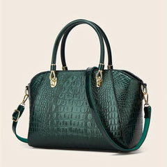 Crocodile Embossed Patent Leather Shoulder Bag Double Handle Tote Handbag