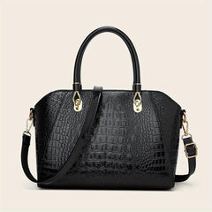 Crocodile Embossed Patent Leather Shoulder Bag Double Handle Tote Handbag