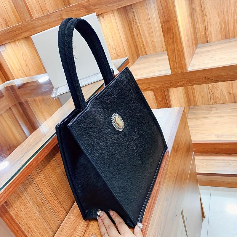 Small Satchel Tote Bag PU Leather Textured Shoulder Bag