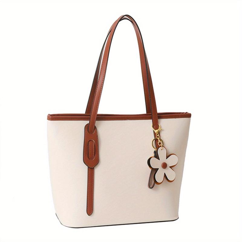 Large Capacity Tote Satchel Bag PU Leather Textured Casual Commuter Bag