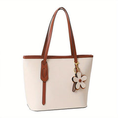Large Capacity Tote Satchel Bag PU Leather Textured Casual Commuter Bag