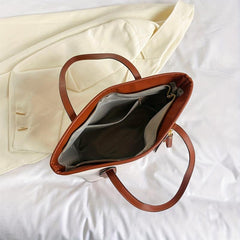 Large Capacity Tote Satchel Bag PU Leather Textured Casual Commuter Bag