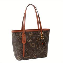 Large Capacity Tote Satchel Bag PU Leather Textured Casual Commuter Bag