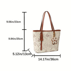 Large Capacity Tote Satchel Bag PU Leather Textured Casual Commuter Bag
