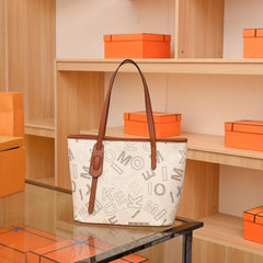 Large Capacity Tote Satchel Bag PU Leather Textured Casual Commuter Bag