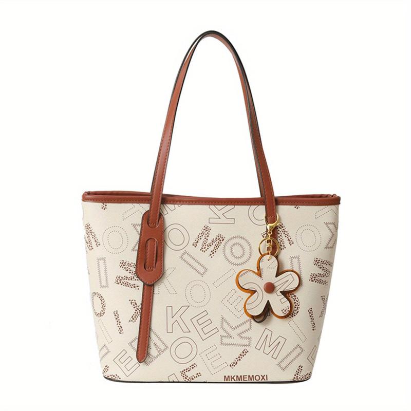 Large Capacity Tote Satchel Bag PU Leather Textured Casual Commuter Bag