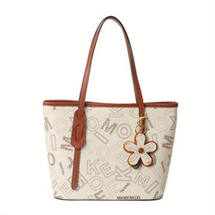 Large Capacity Tote Satchel Bag PU Leather Textured Casual Commuter Bag