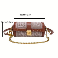 Vintage Metal Chain Crossbody Cylinder Bag PU Leather Textured Underarm Bag