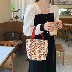Floral Pattern Canvas Tote Bag Lightweight Handbag