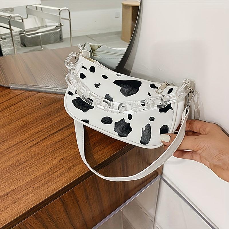 Cow Pattern Shoulder Bag Vintage Acrylic Chain Handbag