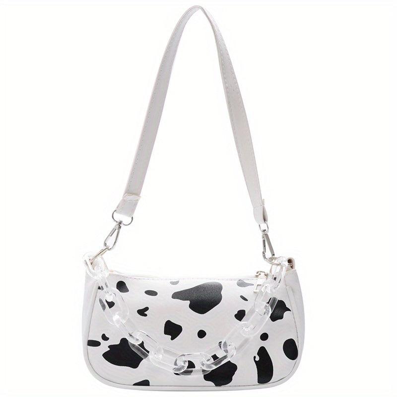 Cow Pattern Shoulder Bag Vintage Acrylic Chain Handbag