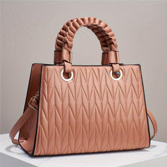 Quilted Geometric Embossed Satchel Bag - Classic Shoulder Bag