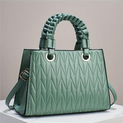 Quilted Geometric Embossed Satchel Bag - Classic Shoulder Bag