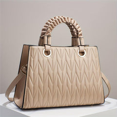 Quilted Geometric Embossed Satchel Bag - Classic Shoulder Bag