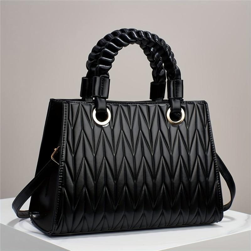 Quilted Geometric Embossed Satchel Bag - Classic Shoulder Bag