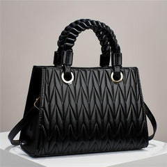 Quilted Geometric Embossed Satchel Bag - Classic Shoulder Bag