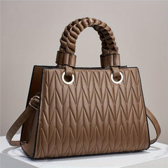 Quilted Geometric Embossed Satchel Bag - Classic Shoulder Bag