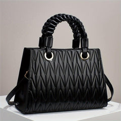 Quilted Geometric Embossed Satchel Bag - Classic Shoulder Bag