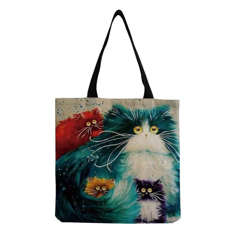 Fried Fur Cat Print Handbag Large Capacity Shopper Bag