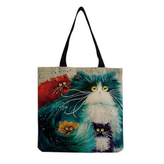 Fried Fur Cat Print Handbag Large Capacity Shopper Bag