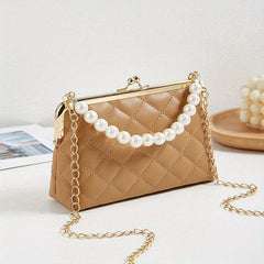 Faux Pearl Shoulder Bag Argyle Quilted Crossbody