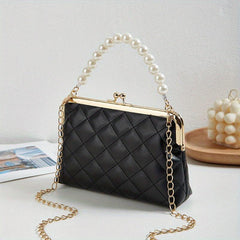 Faux Pearl Shoulder Bag Argyle Quilted Crossbody