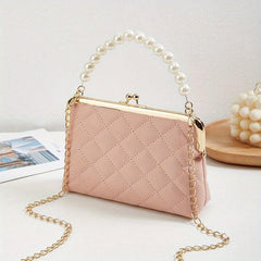 Faux Pearl Shoulder Bag Argyle Quilted Crossbody