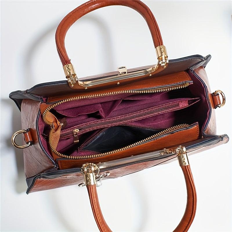 Vintage Stitching Handbag For Women Solid Crossbody Bag Satchel Purse