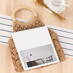 Woven Beach Bag Large Capacity Round Handle Purse for Summer Holiday
