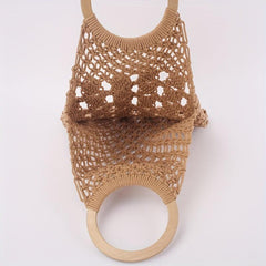 Woven Beach Bag Large Capacity Round Handle Purse for Summer Holiday