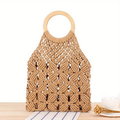 Woven Beach Bag Large Capacity Round Handle Purse for Summer Holiday