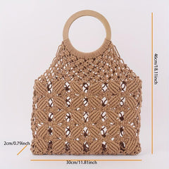 Woven Beach Bag Large Capacity Round Handle Purse for Summer Holiday