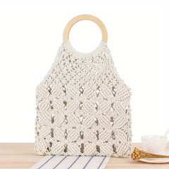 Woven Beach Bag Large Capacity Round Handle Purse for Summer Holiday