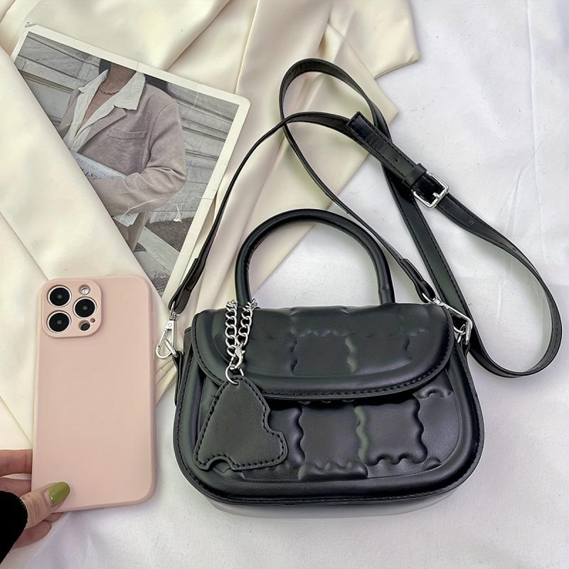 Mini Plaid Crossbody Handbag PU Leather Textured Bag Purse