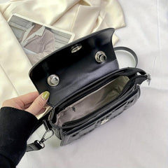 Mini Plaid Crossbody Handbag PU Leather Textured Bag Purse
