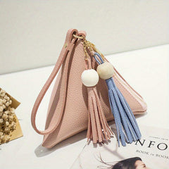 Triangle Mini Tassel Decor Handbag Zipper PU Leather Beaded Handbag