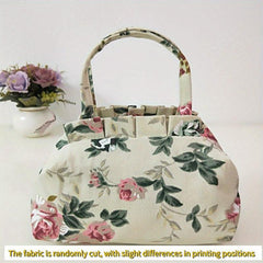 Floral Print Canvas Handbag Stylish Flower Pattern Purse Women's Casual