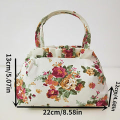 Floral Print Canvas Handbag Stylish Flower Pattern Purse Women's Casual