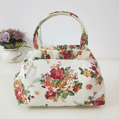 Floral Print Canvas Handbag Stylish Flower Pattern Purse Women's Casual