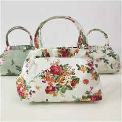 Floral Print Canvas Handbag Stylish Flower Pattern Purse Women's Casual