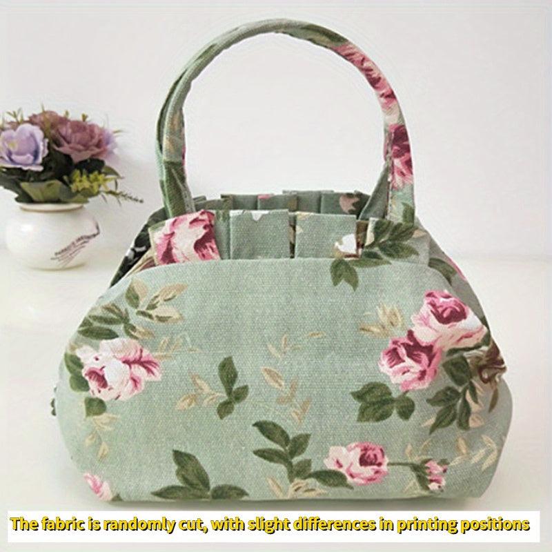Floral Print Canvas Handbag Stylish Flower Pattern Purse Women's Casual