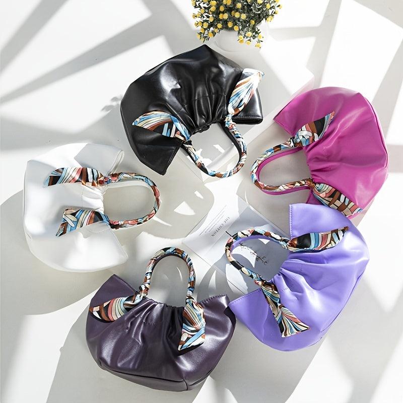 Stylish Ruched Handbag Women's Purse with Scarf Decor