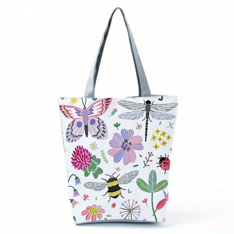 Butterfly Pattern Tote Bag Reusable Shopping Bag Casual Nylon Handbag