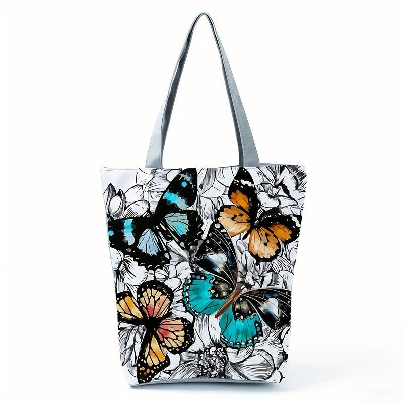Butterfly Pattern Tote Bag Reusable Shopping Bag Casual Nylon Handbag